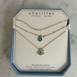 14K gold evil eye necklace stack